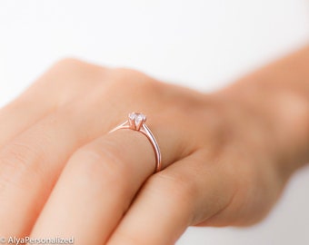 Solitär Diamant Verlobungsring - Schlichter Verlobungsring Diamant, Minimalistischer Verlobungsring, 14K Roségold Verlobungsring Geschenk für Frauen