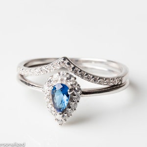Engagement Ring Set, Unique Engagement Ring, Sapphire Engagement Ring, Sapphire and Diamond Ring, Wedding Ring Set, Rings For Women, Jewelry