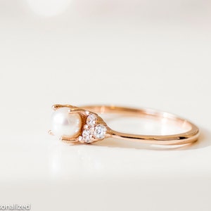 14k Rose Gold Engagement Ring Pearl Engagement Ring Diamond Engagement Ring Dainty Ring Pearl Jewelry 14k Gold Ring Pearl Ring image 5