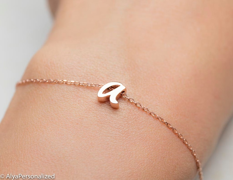 Personalized Initial Bracelet Rose Gold Bracelet Personalized Bracelet Minimalist Bracelet Letter Bracelet image 1