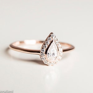 Pear Cut Engagement Ring Unique Engagement Ring Halo Engagement Ring Pear Diamond Engagement Ring Rose Gold Engagement Ring image 3