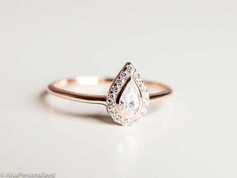 Pear Cut Engagement Ring Unique Engagement Ring Halo Engagement Ring Pear Diamond Engagement Ring Rose Gold Engagement Ring image 3