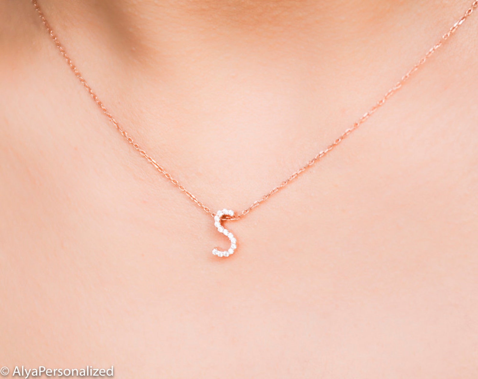 Custom Jewelry Rose Gold Initial Necklace Personalized Etsy