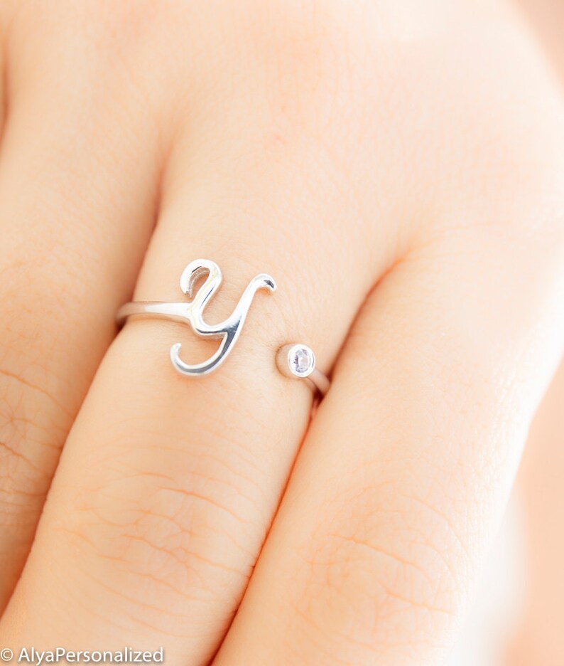 Personalized Bridesmaid Gift Bridesmaid Jewelry Rose Gold Initial Ring Birthstone Ring Personalized Custom Ring Adjustable Ring image 3