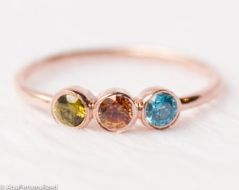 14K Solid Rose Gold Mothers Ring Birthstone, Grandma Gift, Mom Gift, Personalized Birthstone Jewelry, Christmas Gifts for Mom