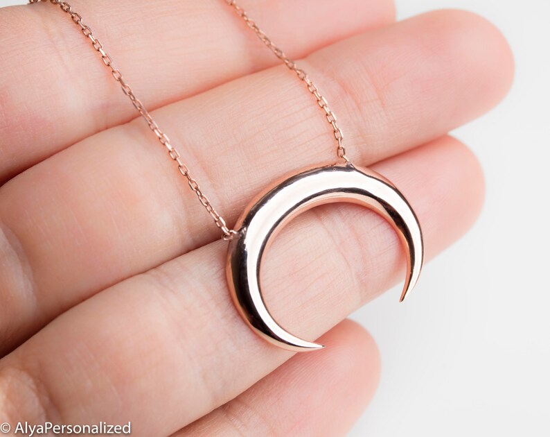 Rose Gold Crescent Moon Necklace Upside Down Moon Necklace Etsy