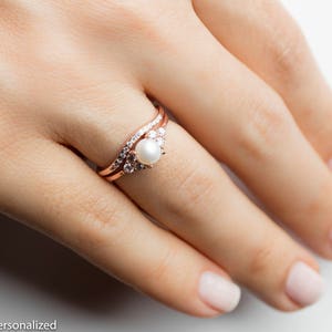 14k Rose Gold Engagement Ring Pearl Engagement Ring Diamond Engagement Ring Dainty Ring Pearl Jewelry 14k Gold Ring Pearl Ring image 7