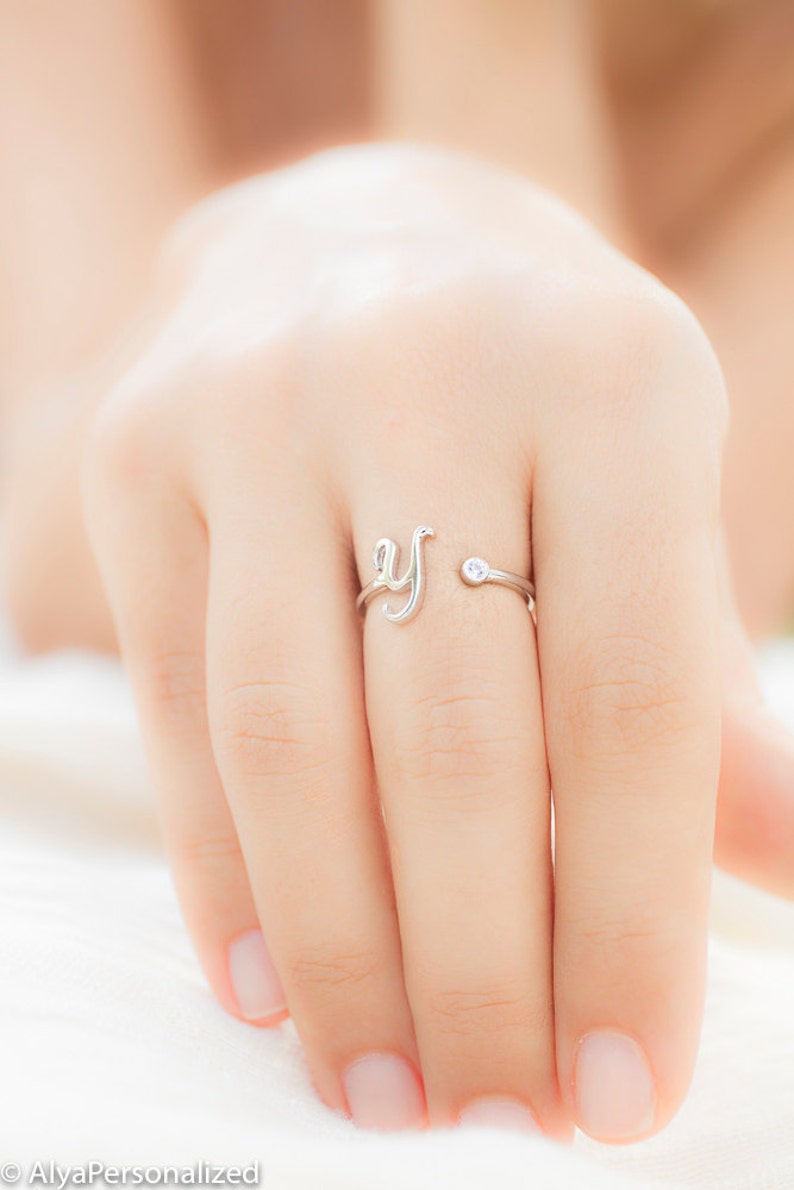 Personalized Bridesmaid Gift Bridesmaid Jewelry Rose Gold Initial Ring Birthstone Ring Personalized Custom Ring Adjustable Ring image 4