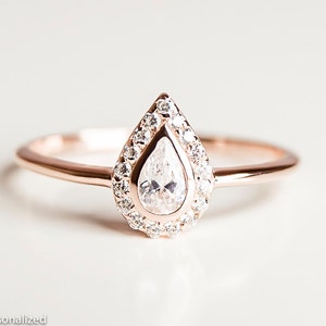 Pear Cut Engagement Ring Unique Engagement Ring Halo Engagement Ring Pear Diamond Engagement Ring Rose Gold Engagement Ring image 1