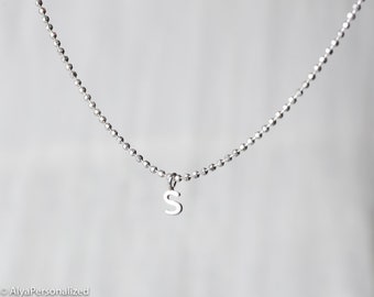 Tiny Initial Necklace Sterling Silver Choker Letter Necklace, Personalized Gift For Women, Custom Bridesmaid Gift Necklace for Women