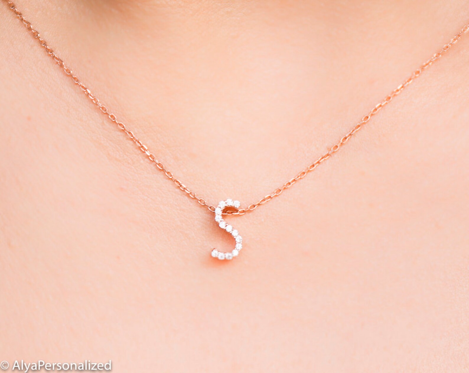 Custom Jewelry Rose Gold Initial Necklace Personalized Etsy
