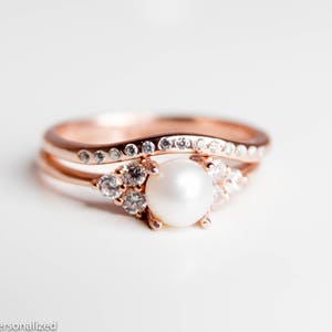 14k Rose Gold Engagement Ring Pearl Engagement Ring Diamond Engagement Ring Dainty Ring Pearl Jewelry 14k Gold Ring Pearl Ring image 2