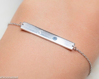 Personalized Bar Bracelet - Engraved Bracelet - Charm Bracelet - Birthstone Bracelet - Best Friend Gift - Silver Initial Bracelet