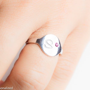 Silber Initial Ring - Geburtsstein Schmuck - Briefring - Personalisierter Initial ring - Initial - Personalisierter Initial ring -