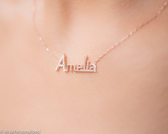 14k Rose Gold Diamond Name Necklace 
