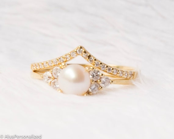 Pearl And Diamond Engagement Ring 14k Gold Art Deco Vintage Engagement Ring Engagement Rings For Women Bridal Jewelry Wedding Ring Set Pearl And Diamond Engagement Ring 14k Gold Art Deco Vintage Engagement Ring Engagement Rings For Women Bridal Jewelry Wedding Ring Set