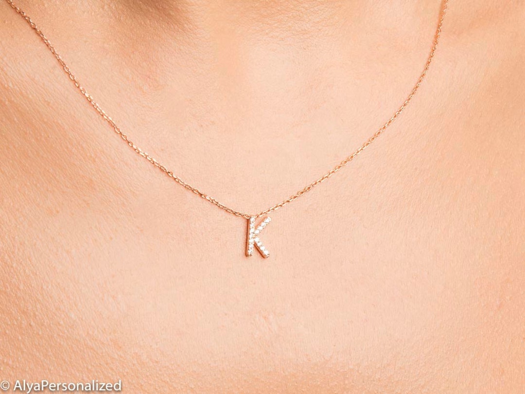 Rose Gold Initial Necklace Personalized Necklace Etsy
