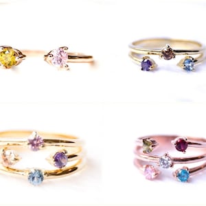 Dainty Family Birthstone Ring - Personalized Mothers Ring 2, 3, 4 Stone - Birthstone Rings For Women - Mothers Jewelry, Mothers Day Gift