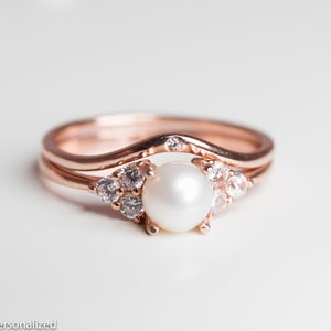 Rose Gold Engagement Ring Set Pearl Engagement Ring - Etsy