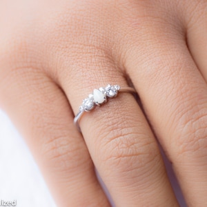 White Opal Diamond Engagement Ring, Opal Jewelry, Unique Engagement Rings For Women, Promise Ring, Gemstone Ring, White Gold Ring