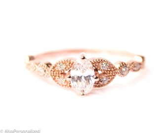 Anillo de compromiso Moissanite y Diamantes, Anillo de Compromiso Victoriano Art Deco, Anillos de Compromiso Para Mujeres, Anillo de Compromiso de Estilo Vintage