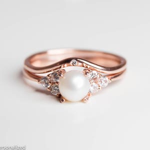 14k Rose Gold Engagement Ring Pearl Engagement Ring Diamond Engagement Ring Dainty Ring Pearl Jewelry 14k Gold Ring Pearl Ring image 8