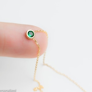 14K Gold Emerald Necklace, Personalized Birthstone Necklace - Minimalist Necklace Charms- Personalized Birthstone Jewelry Gifts for Her