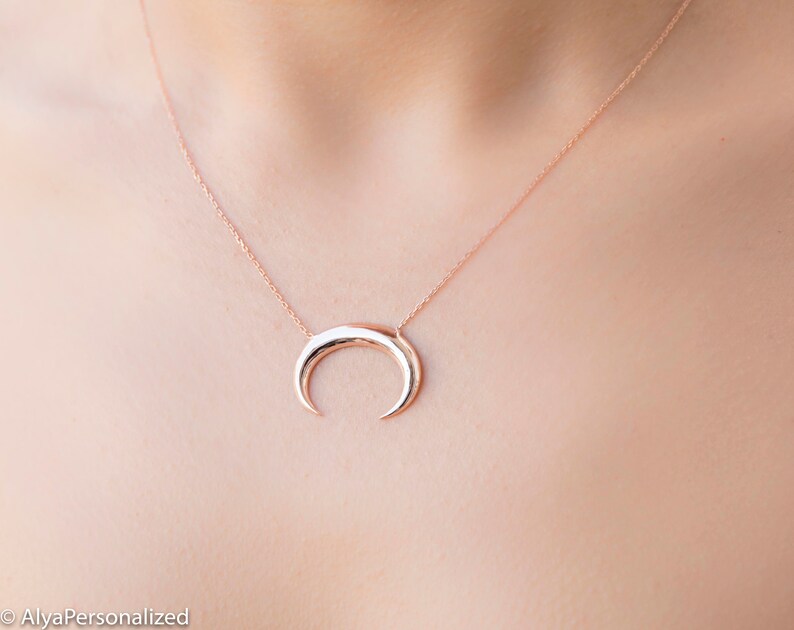 Rose Gold Crescent Moon Necklace Upside Down Moon Necklace Etsy