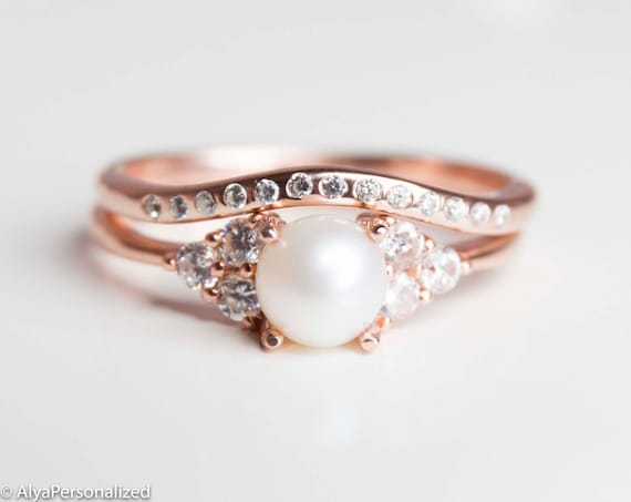 Rose Gold Wedding Ring Set Engagement Ring Set Vintage | Etsy