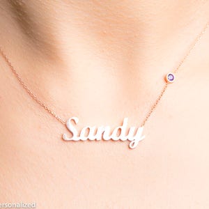 Gold Name Necklace with Birthstone - Personalized Jewelry - Personalized Gift For Her - Custom Name Plate Necklace-Bridesmaid Gift