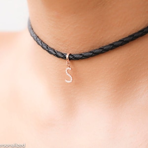 Personalized Leather Choker Necklace - Black Choker Collar - Layered Choker LEather - Chokers for Women, Bridesmaid Gift Ideas,Birthday Gift