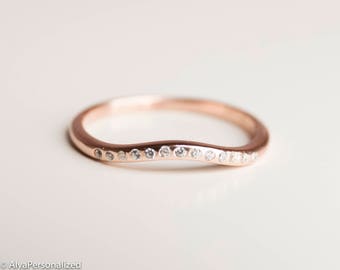 14K Rose Gold Wedding Band - Half Eternity Ring - Diamond Band - Rose Gold Eternity Band - Unique Wedding Ring - Wedding Band Rose Gold