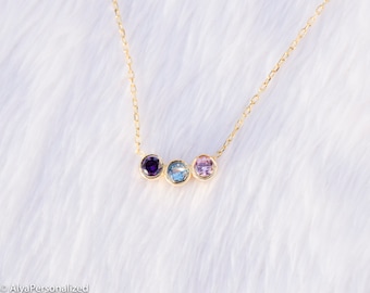 Collana per madri in oro massiccio 14K, collana personalizzata, collana di pietre portafortuna in oro, gioielli con pietre portafortuna, regalo personalizzato, collane per donne