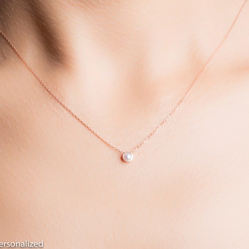 14K Rose Gold Pearl Necklace Single Pearl Necklace - Etsy