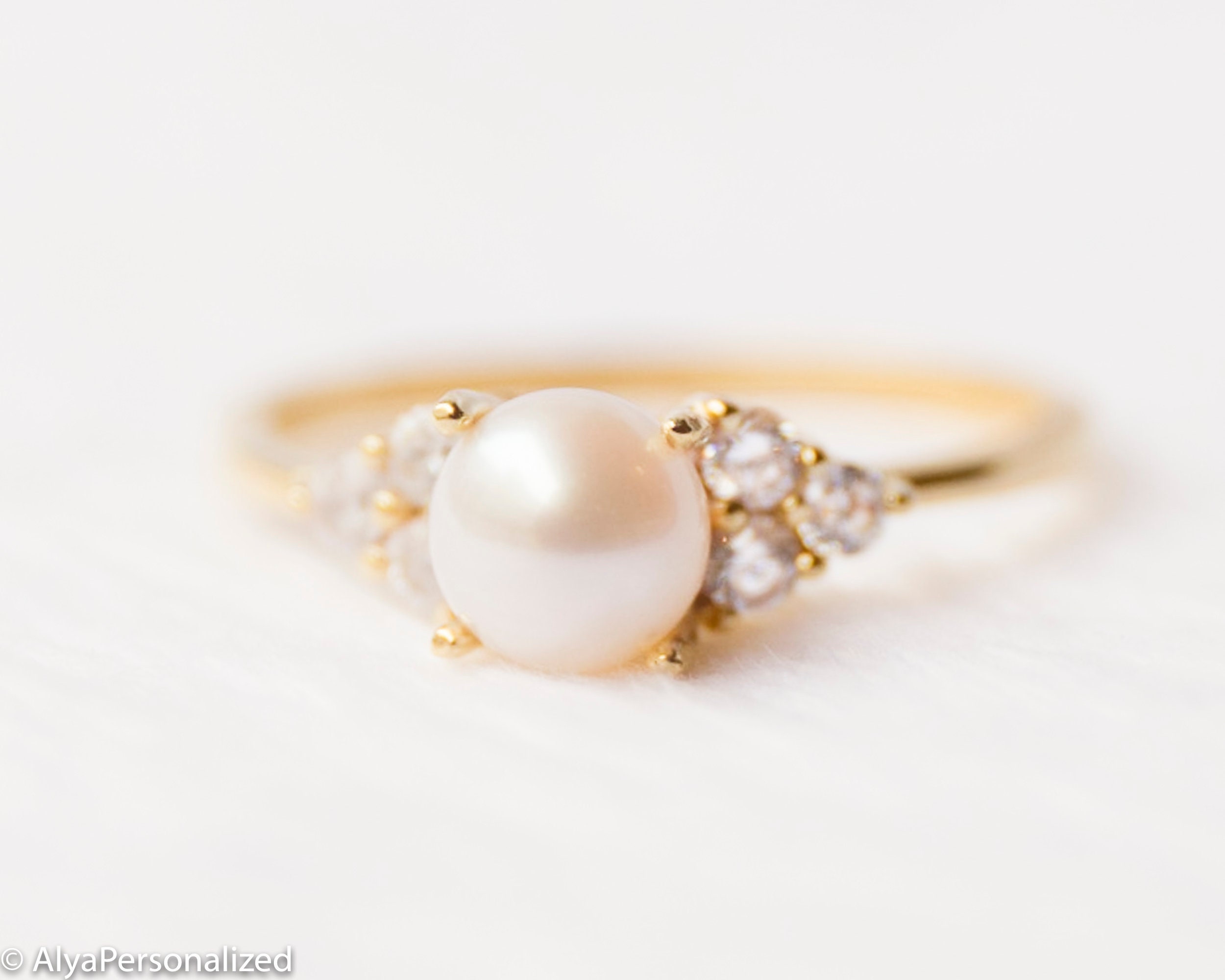 14k Gold Engagement Ring Pearl Engagement Ring Diamond | Etsy