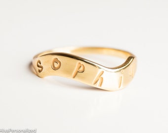 Gold Name Ring Signet Ring Women Hand Stamped Ring Dainty