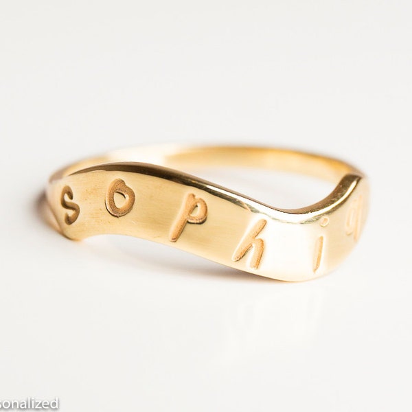 Gold Name Ring - Signet Ring Women  - Hand Stamped Ring - Dainty Gold Ring - Custom Name Ring - Personalized Womens - Personalized Gift