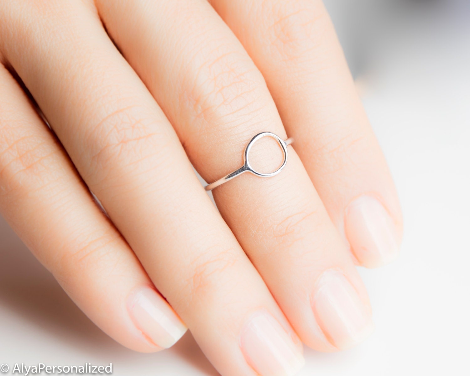 Sterling Silver Midi Ring - Hammered Silver Ring - Circle
