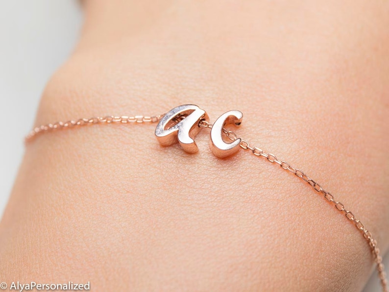 Personalized Initial Bracelet Rose Gold Bracelet Personalized Bracelet Minimalist Bracelet Letter Bracelet image 2