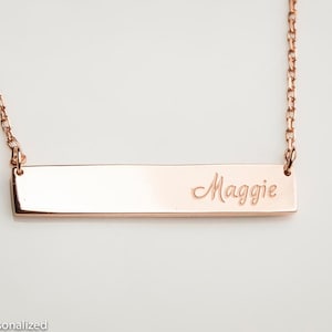 Rose Gold Name Plate Necklace - Personalized Bar Necklace - Personalized Jewelry - Engraved Bar Necklace - Custom Name Stamp