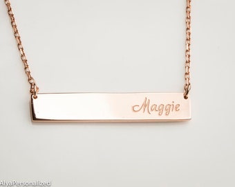 Rose Gold Name Plate Necklace - Personalized Bar Necklace - Personalized Jewelry - Engraved Bar Necklace - Custom Name Stamp