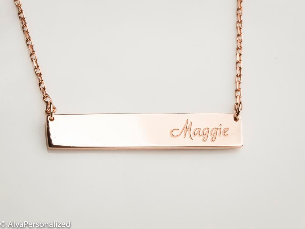 Rose Gold Name Plate Necklace Personalized Bar Necklace