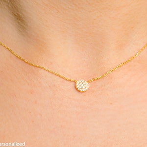 Guldskivahalsband - Pave-diamantsmycken - Elegant guldhalsband - Enkelt halsband - Vardagshalsband - Guldhalsband i lager - Delikata smycken