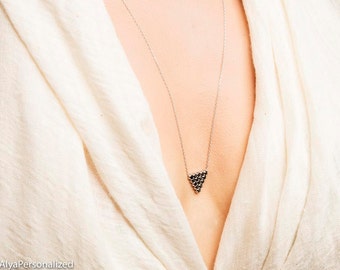 Sterling Silver Necklace - Long Beaded Necklace - Triangle Necklace - Geometric Necklace - Long Necklace With Pendant - Pendant Necklace