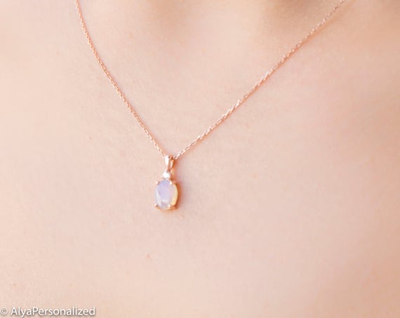 Moonstone Necklace Rose Gold Minimalist 