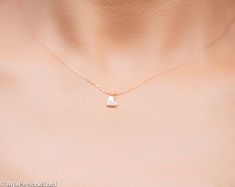 14K massief gouden ketting voor het leven, sierlijke hartketting, kleine hartketting, kettingen voor vrouwen, minimalistische ketting
