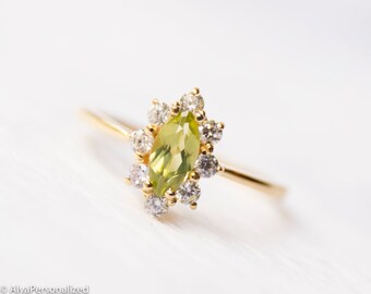 Gemstone Engagement Ring - Peridot Ring, Womens Rings Engagement Ring Gold, Statement Ring Promise Ring For Her, Gemstone Jewelry