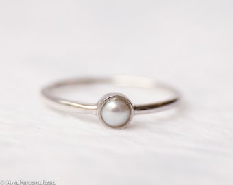 14K White Gold Pearl Engagement Ring - Simple Pearl Ring, Minimalist Engagement Ring - Pear Diamond Ring, Gold Rings For Women, Gift For Her