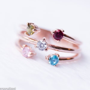 Roségold Mutter Ring Geburtsstein - Geburtsstein Ring, Geburtsstein Schmuck, personalisiertes Geschenk für Mama, Mutter Geschenk, handgemachte Schmuck Ringe
