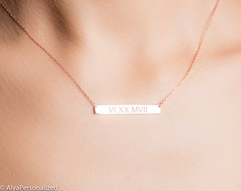 Roman Numeral Bar Necklace - Bar Necklace Engraved - Bar Necklace Personalized - Date Necklace - Gold Bar Necklace - Christmas Gifts For Her